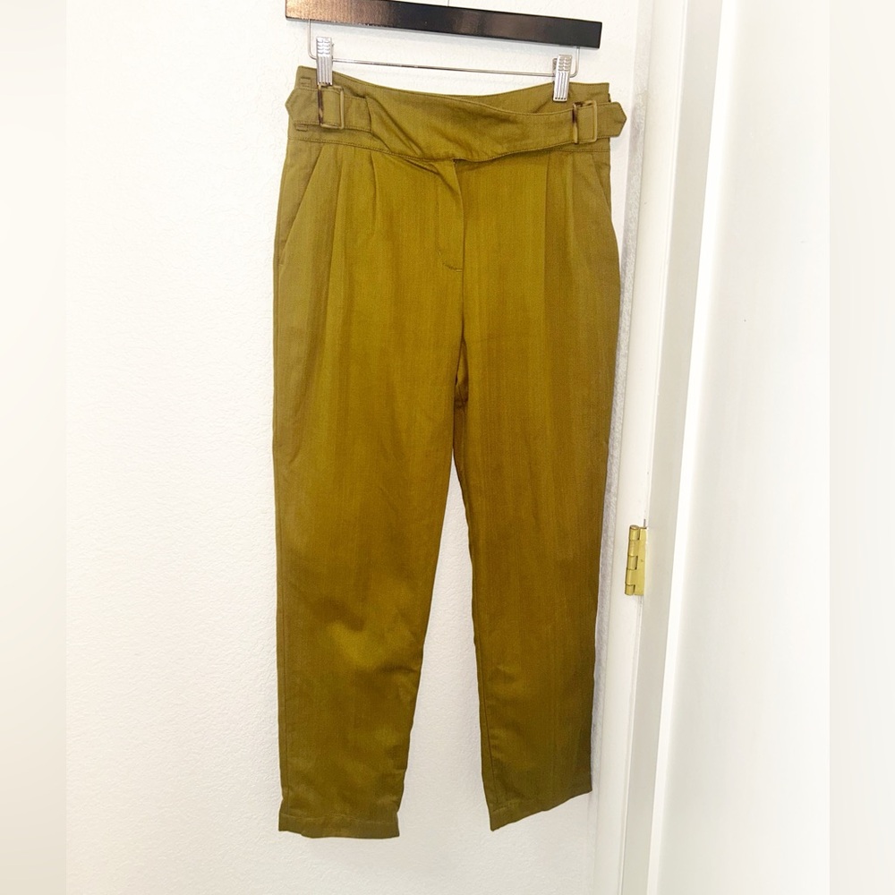 SÉZANE The Belted Francky Trouser Pants Linen Blend Moss Green SZ: 36 (US 4)